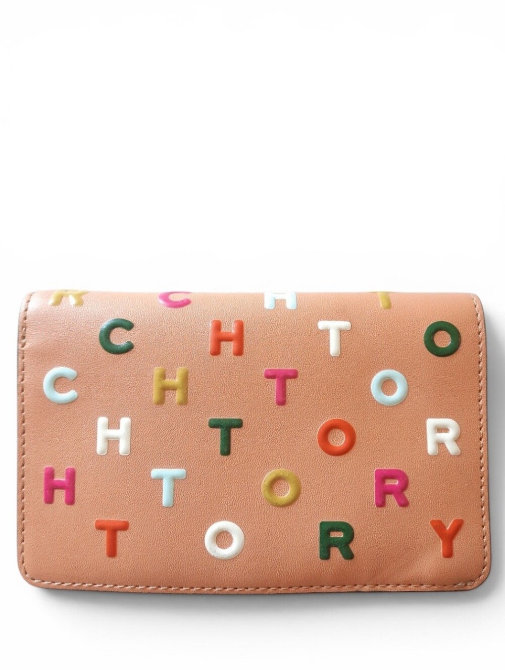 Ltd Ed TORY BURCH Alphabet Wallet Printed Letters Bifold Vachetta Leather 3D
